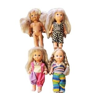 SIMBA Brand Mini Doll Lot 4 Vtg? 4.5" Babies Mixed Clothing And Ages / Wear Baby